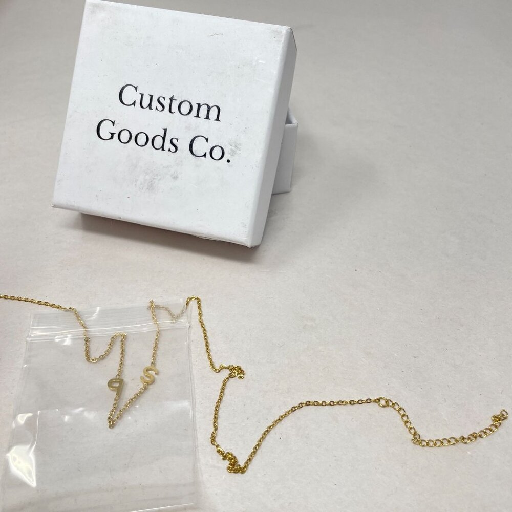 Custom Goods Co S & P Letter Necklace Gold Tone Gift Box Chain Dainty Minimalist